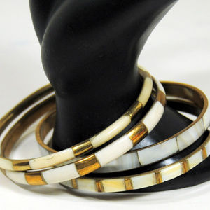 Bangles Mother of Pearl Goldtone Banded Boho